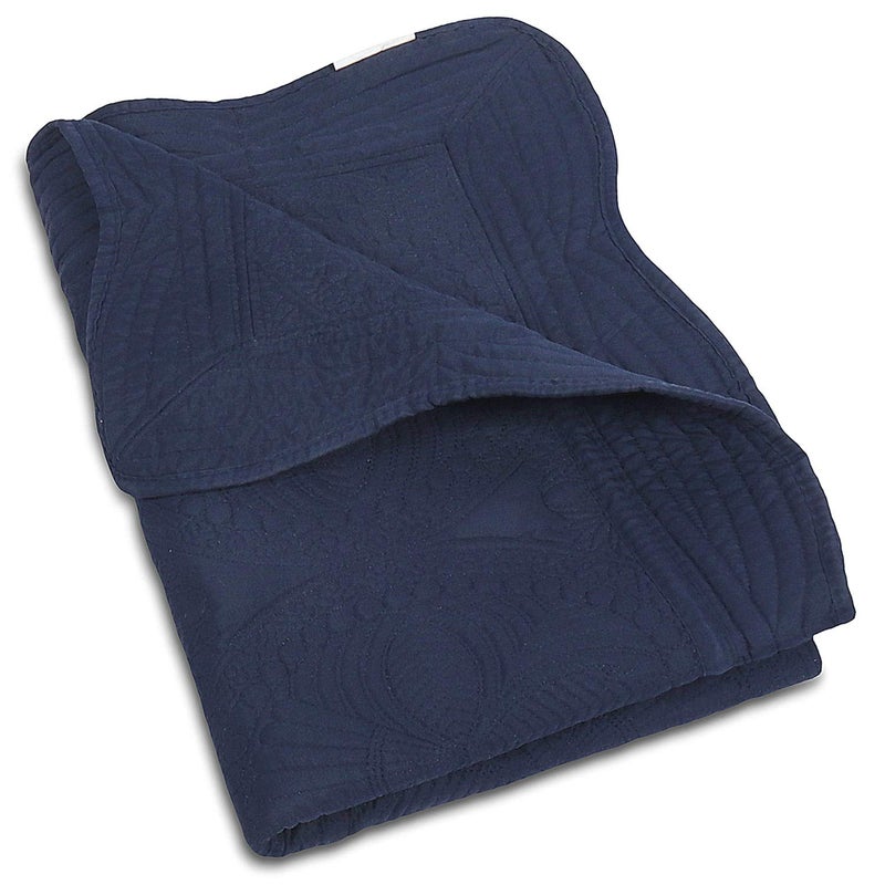 MONOBLANKS Baby Quilt Personlized Monogram Lightweight Embossed Scalloped Throw Blanket Four Seasons (Navy) - Image 1